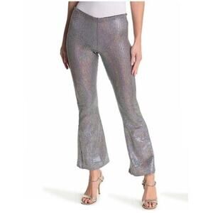 Topshop Women's Petite Hologram Flare Leg Elastic Waist Pants Silver Size 2 $50